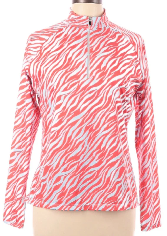 Tail Activewear Coral & Blue Zebra Print Long Sleeve Zip Mock Size L MSP$98