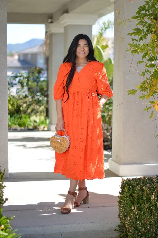 Althea Orange Eyelet Dress