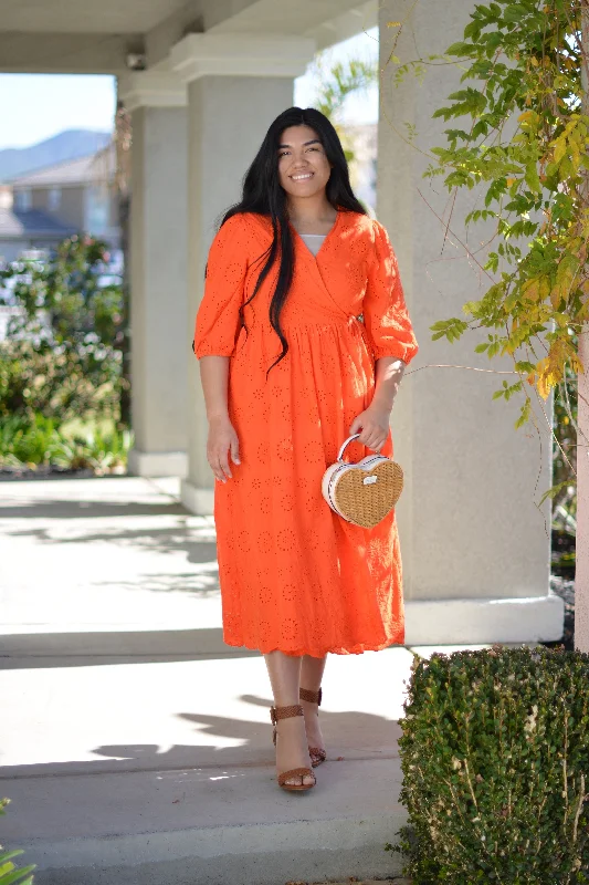 Althea Orange Eyelet Dress