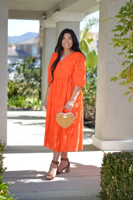 Althea Orange Eyelet Dress