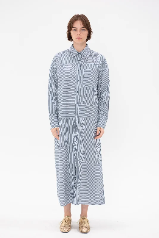 Alameda Button Down Caftan, Blue & White Stripes