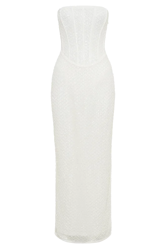 Gemma Strapless Sequin Maxi Dress - White