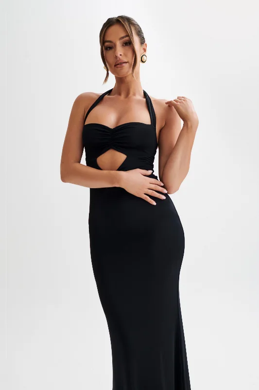 Ginevra Slinky Halter Maxi Dress - Black