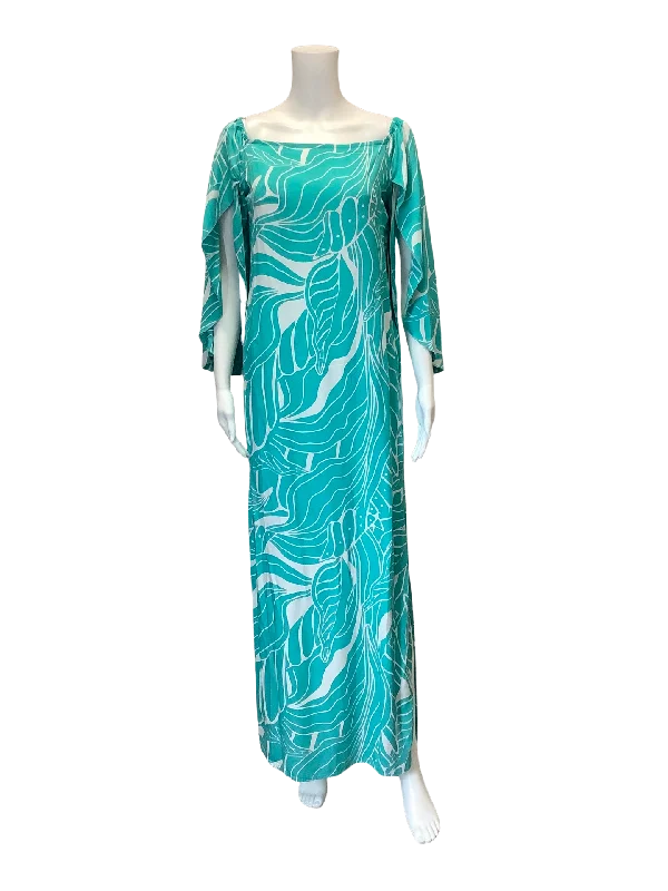 la mere luxe Women's Dress Teal/White Long Sleeve Size: XS