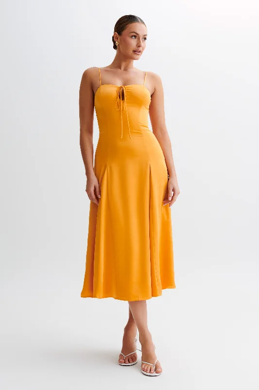 Luciana Satin Midi Dress - Tangerine