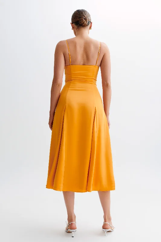 Luciana Satin Midi Dress - Tangerine