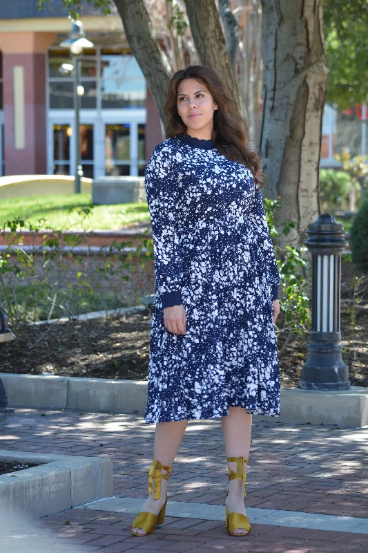 Parga Navy Muted Floral Crochet Dress