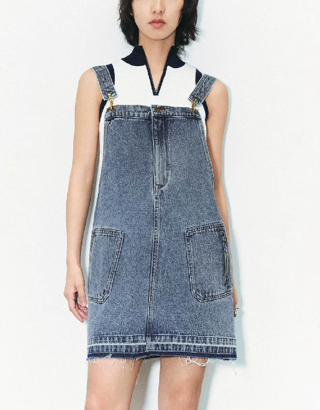 Raw Hem Denim Pinafore Dress