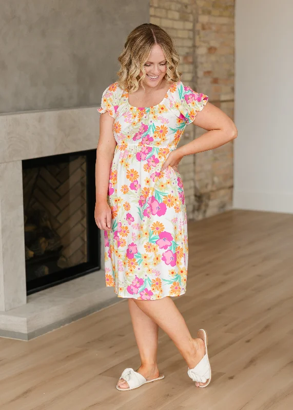 Sunny Bright Floral Puff Sleeve Midi Dress - FINAL SALE