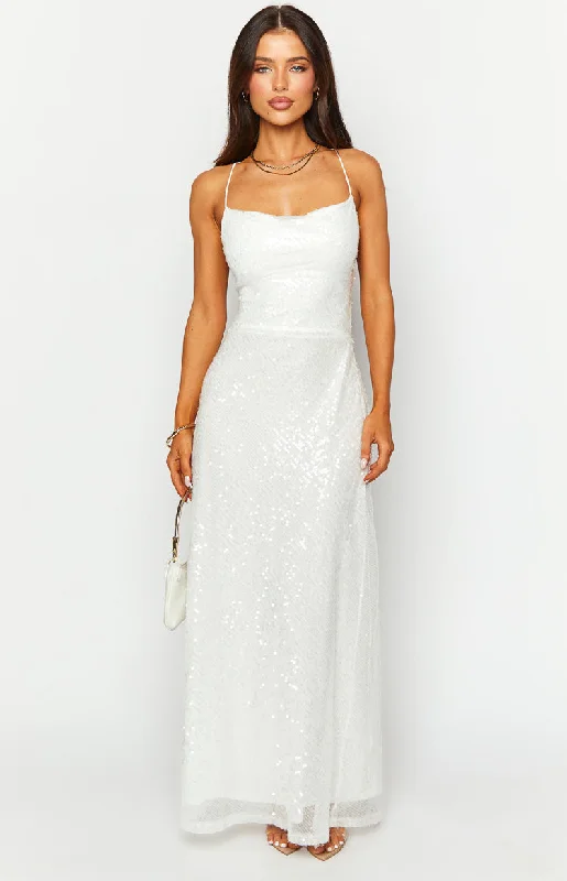 Zari White Sequin Maxi Dress