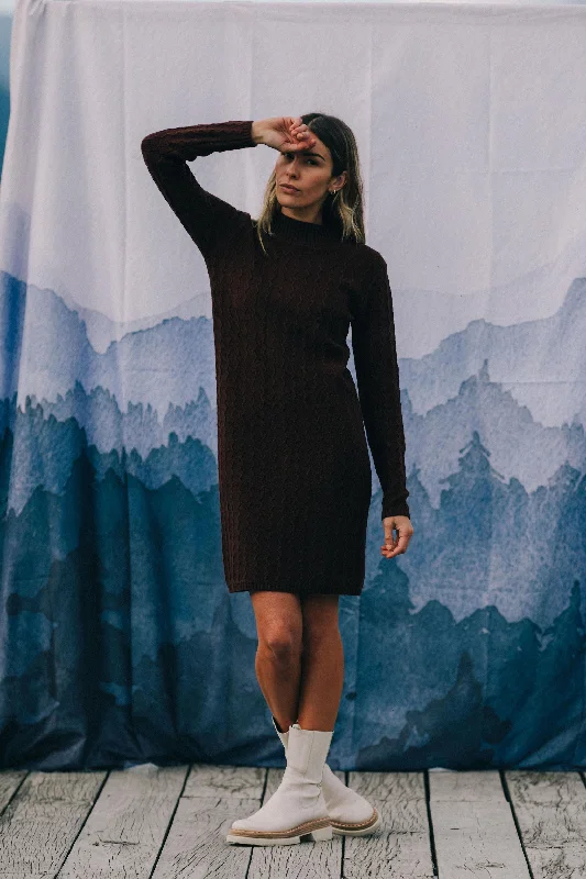 Zigzag Turtle Neck Dress - Sale - Chocolate