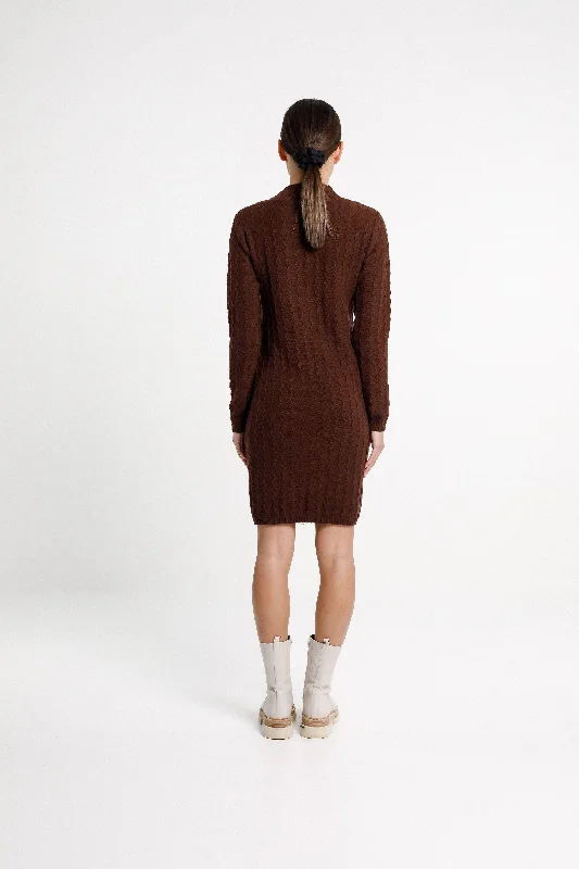 Zigzag Turtle Neck Dress - Sale - Chocolate