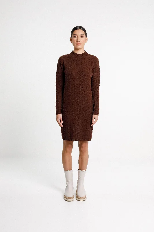 Zigzag Turtle Neck Dress - Sale - Chocolate