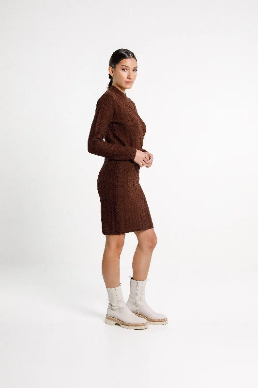 Zigzag Turtle Neck Dress - Sale - Chocolate