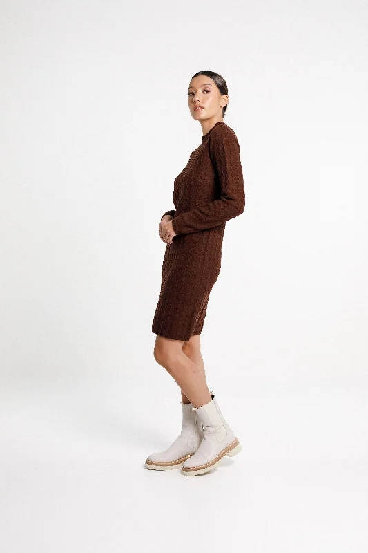 Zigzag Turtle Neck Dress - Sale - Chocolate