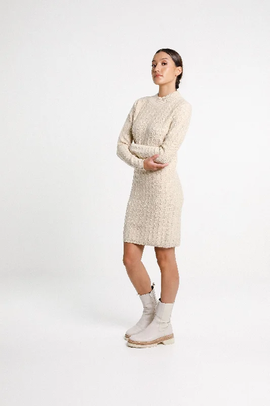 Zigzag Turtle Neck Dress - Sale - Latte