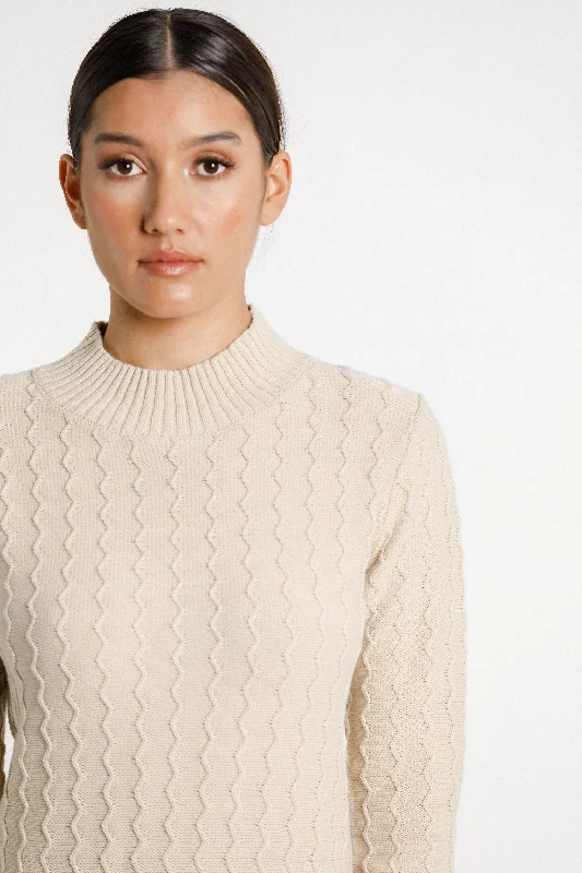 Zigzag Turtle Neck Dress - Sale - Latte