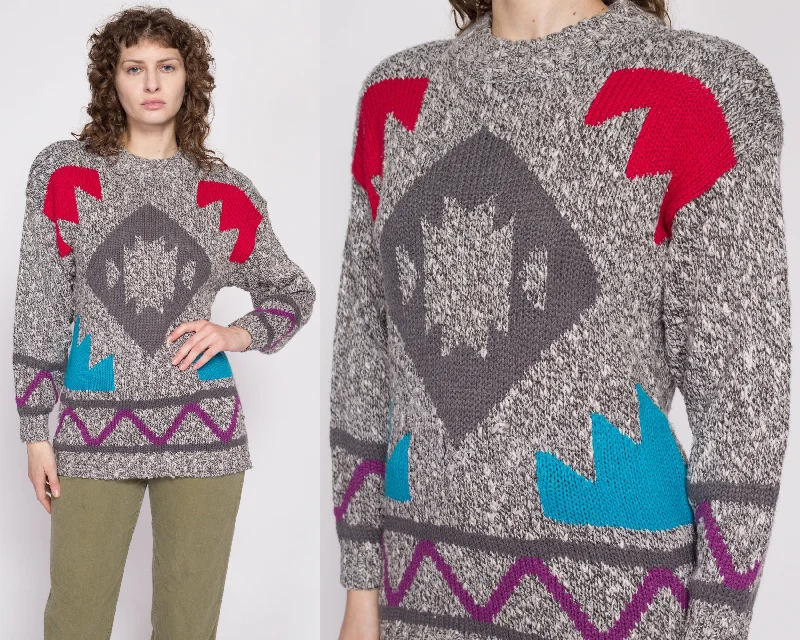 80s Geometric Knit Sweater - Small