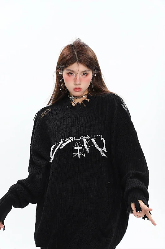 Adelaide Solid Color Black Knitted Long Sleeve Tassel Sweater