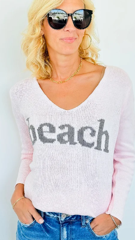 Beach V-Neck Knit Sweater- Blush