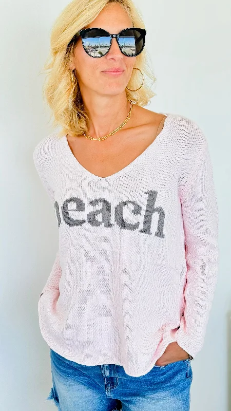 Beach V-Neck Knit Sweater- Blush