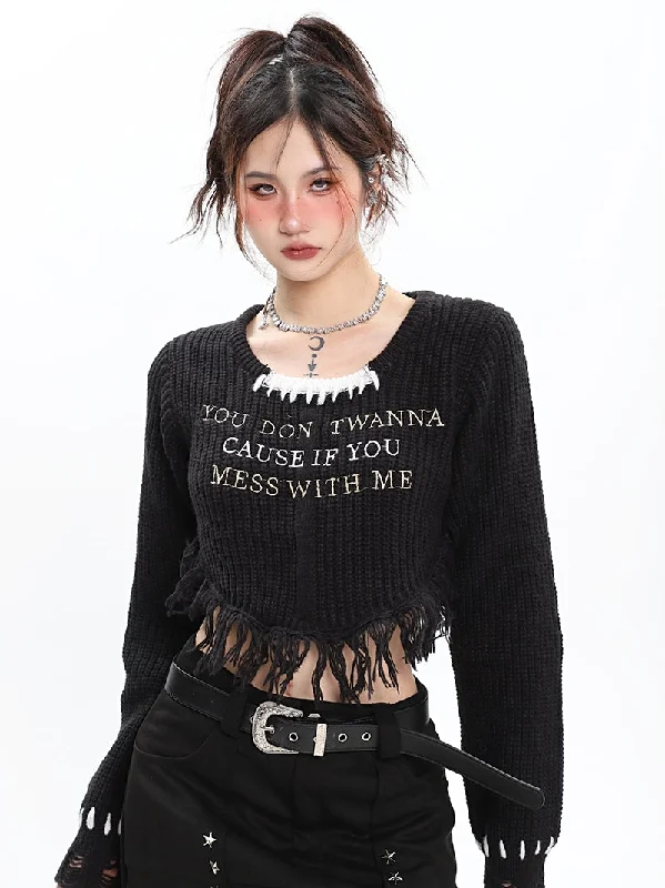 CAUSE IF YOU Knitted Cropped Sweater Top