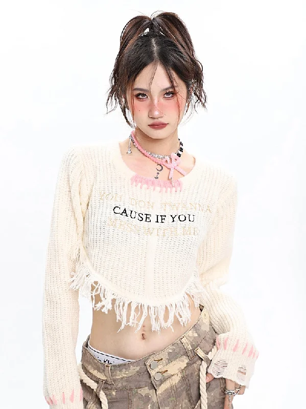 CAUSE IF YOU Knitted Cropped Sweater Top