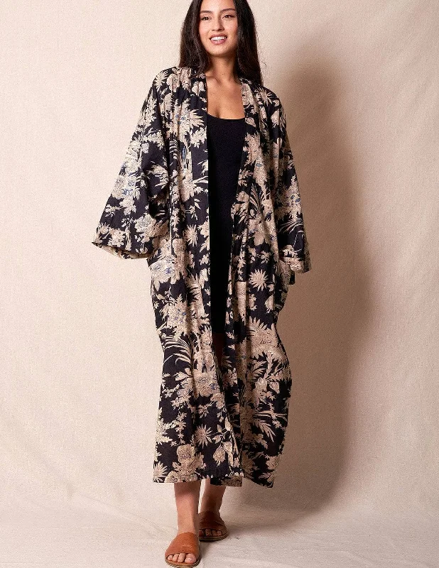 Fair Trade Kimono Robe - Black/Gold