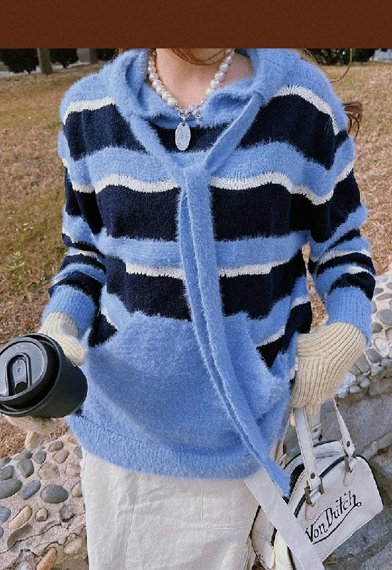 Jamie Blue Stripe Long Sleeve Hooded Sweater