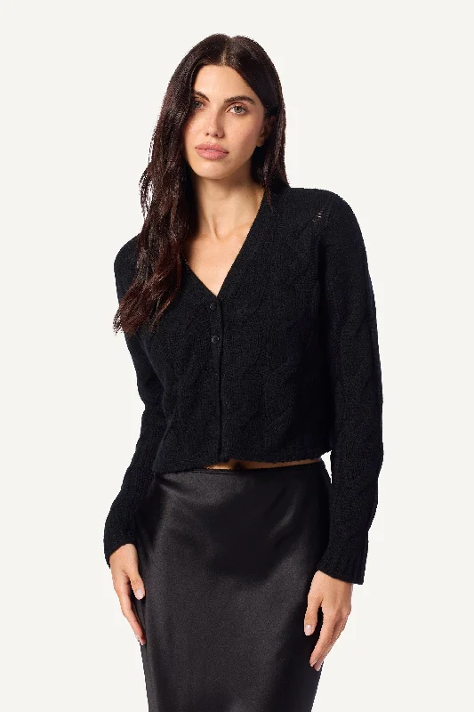 JOLIE V-NECK CROPPED CABLE CASHMERE CARDIGAN | BLACK