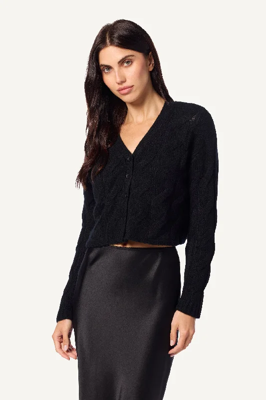 JOLIE V-NECK CROPPED CABLE CASHMERE CARDIGAN | BLACK