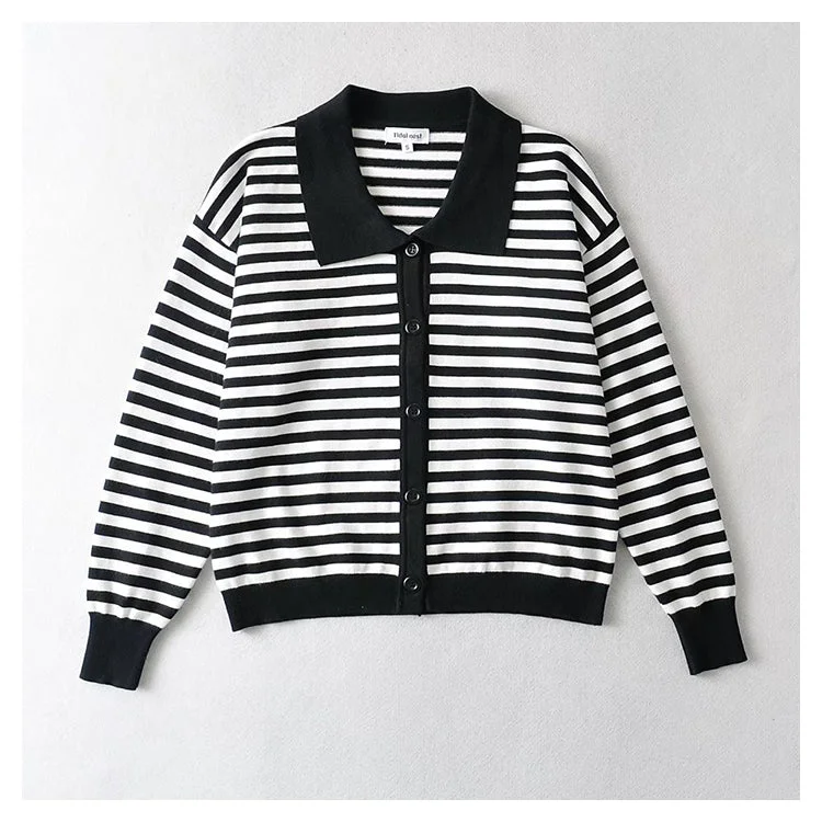 Korean Vintage striped sweater loose sweater coat  7450