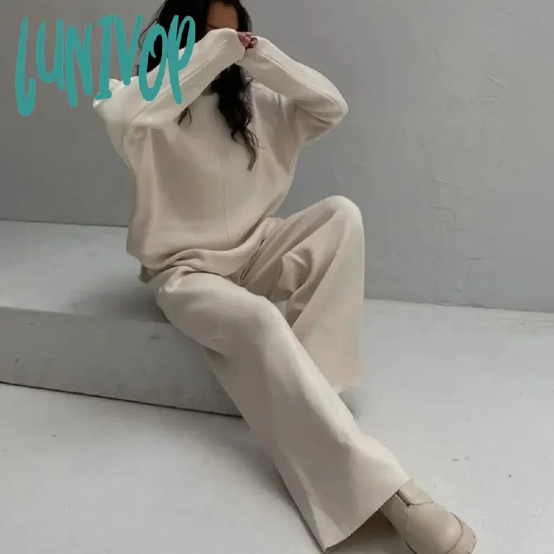 Lunivop Autumn and Winter Fashion New Long Sleeve Loose Relaxed Sweater Knitted Top and Pants Set