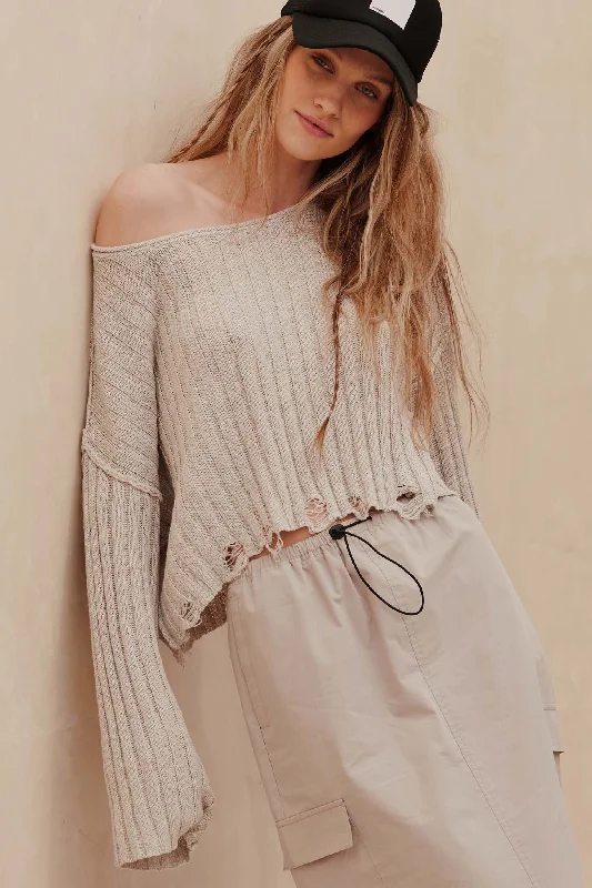 Mad Love Distressed Ribbed Knit Sweater