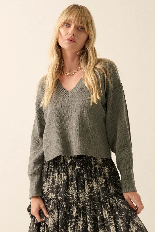 Make It Last Textured Exposed-Seam V-Neck Sweater