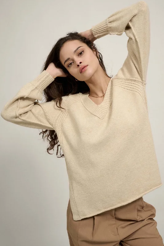 Morning Song Ribbed Knit Detail V-Neck Sweater