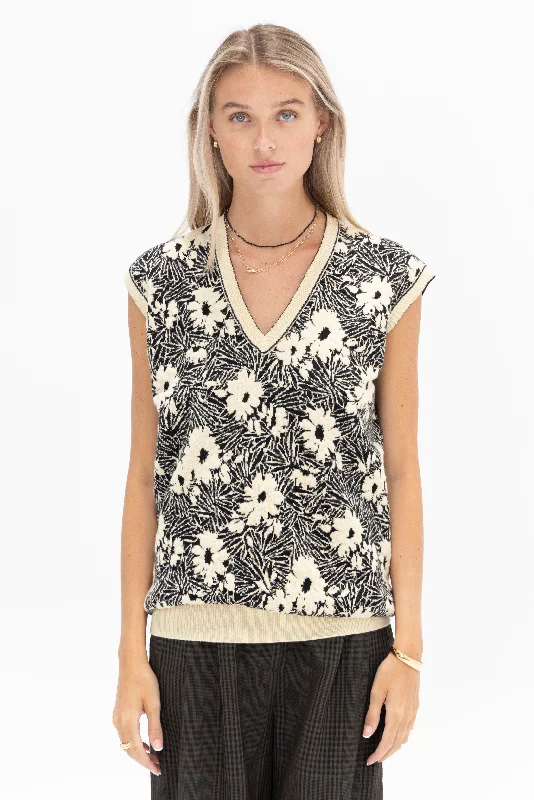 V-Neck Knit, Black & White