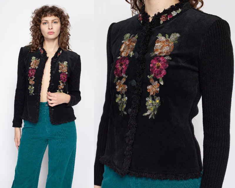 Small Y2K Does 70s Black Floral Penny Lane Sweater