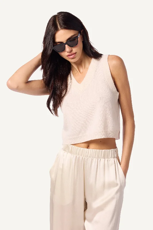 STERLING CASHMERE CROPPED V-NECK BOXY TANK | GARDENIA