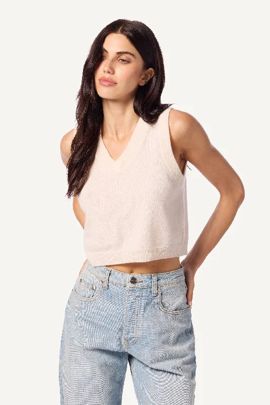 STERLING CASHMERE CROPPED V-NECK BOXY TANK | GARDENIA