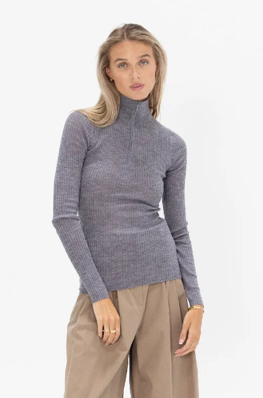 Zip-Up Turtleneck Sweater, Grey