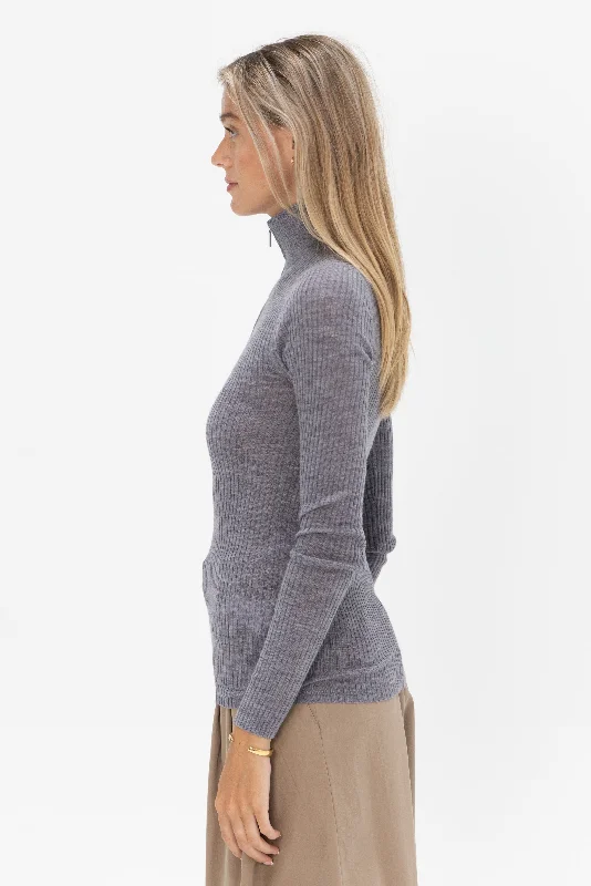 Zip-Up Turtleneck Sweater, Grey