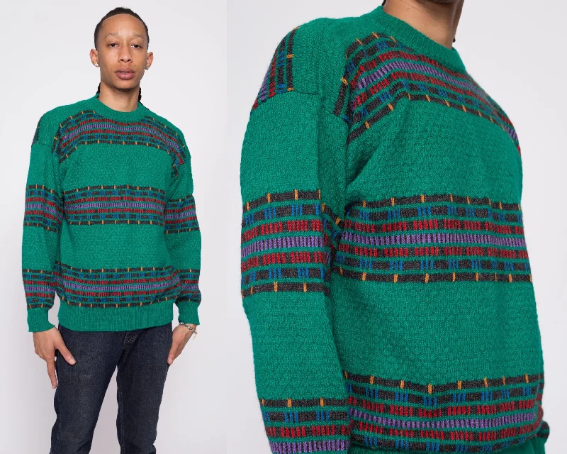 Vintage Green Striped Alpaca Wool Sweater - Men's Medium