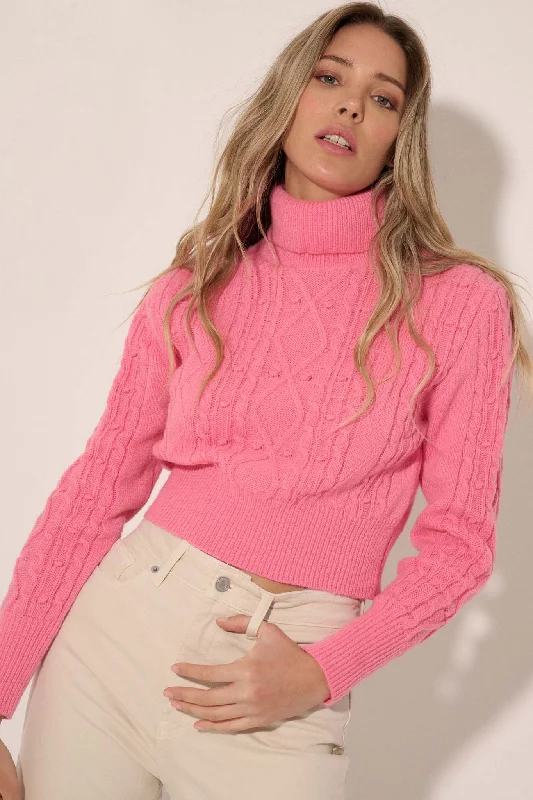 Way of Life Cropped Cable Knit Turtleneck Sweater