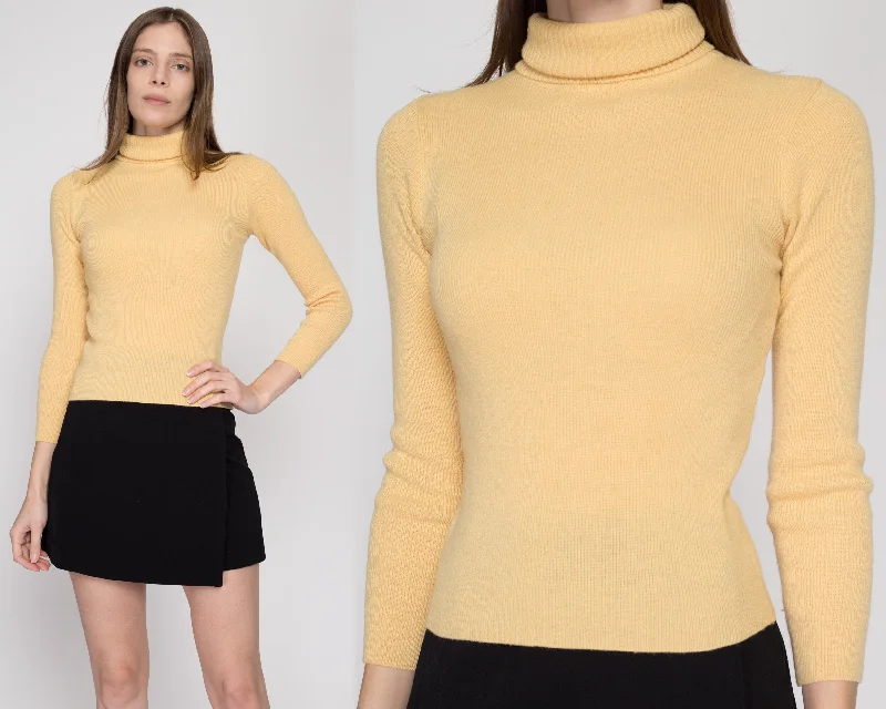 XS 70s Butter Yellow Lightweight Turtleneck Sweater