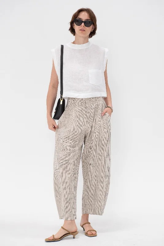 Bari Crop Trouser, Cream Pinstripe