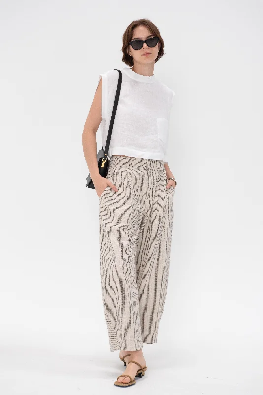 Bari Crop Trouser, Cream Pinstripe