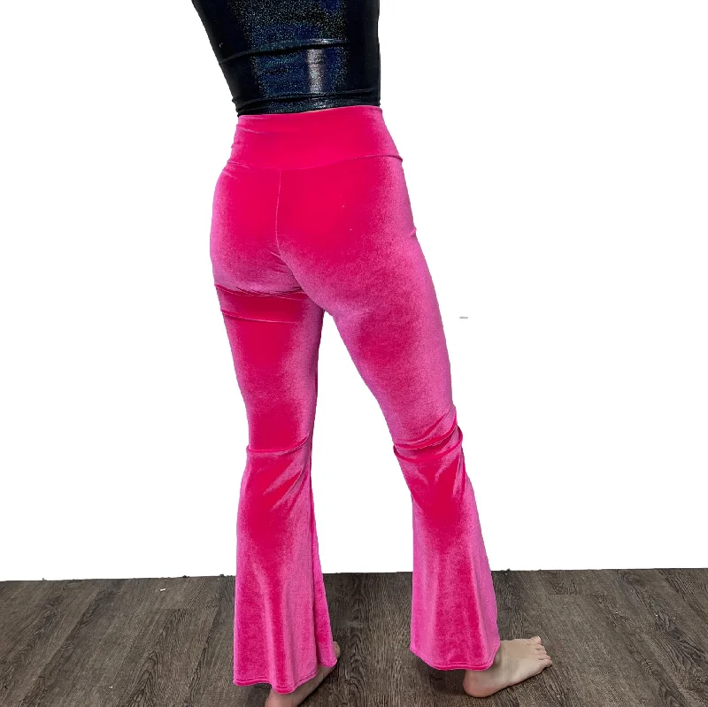 Crossover V-Waist Bootcut Flare Pants - Neon Hot Pink Velvet