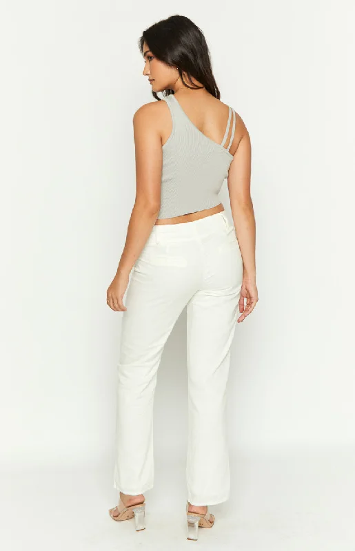 Delaney White Linen Blend Pants