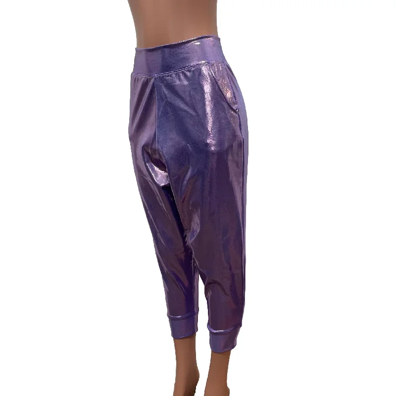 SALE - Harem Pants Drop-Crotch w/Pockets - Metallic Lilac Purple Joggers